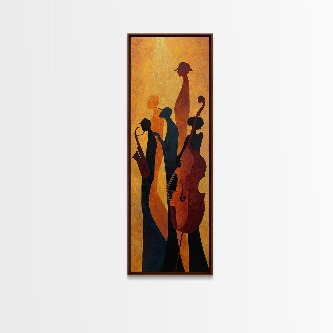 Jazz Quartet Silhouettes Framed Canvas Print, Music Studio Art, Paul Mccartney, Studio Decor, Watercolor Art, Rhythm, MSA-1x3-34