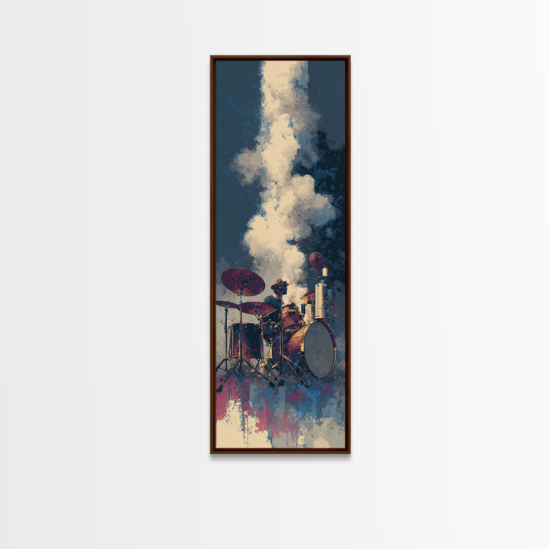 Drum Kit Silhouette Canvas Print, Music Studio Art, Music Gift, Studio Decor, Fine Art, Rhythm, Room Decor, Textured Painting, MSA-1x3-42