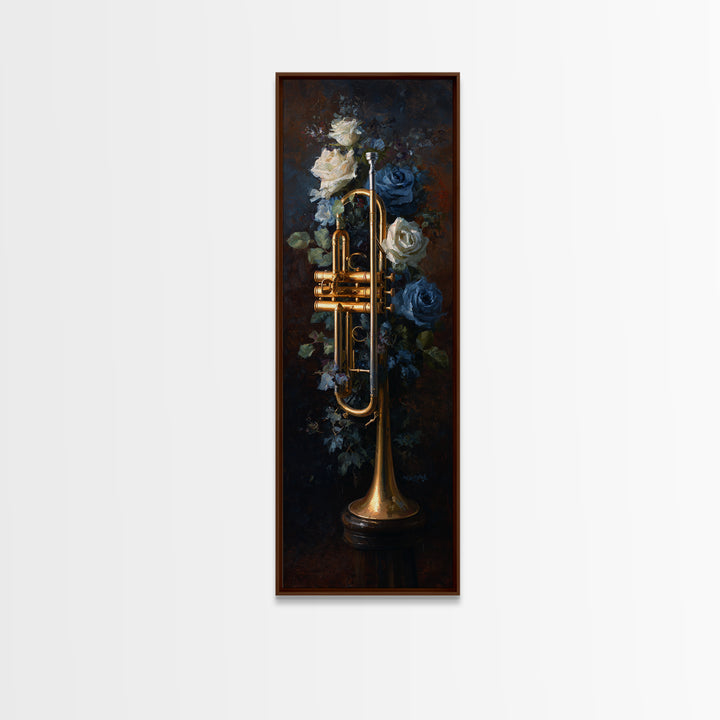 Trumpet and Roses Canvas Print, Music Studio Art, Scripture Wall Art, Studio Decor, Fine Art, Rhythm, Travel Wall Art, MSA-1x3-68