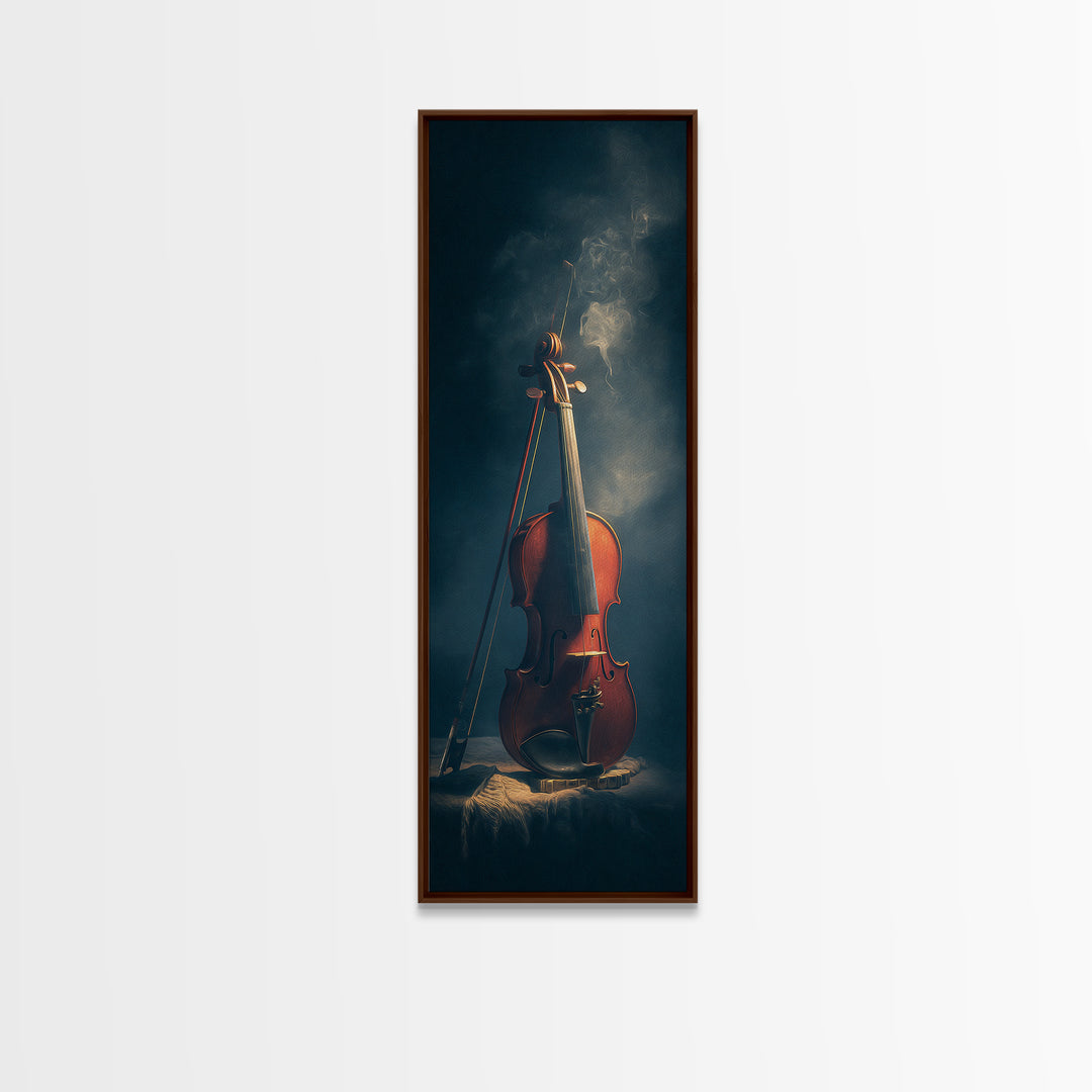 Violin and Bow Framed Canvas Print, Music Studio Art, Trendy Wall Art, Studio Decor, Oil Painting, Rhythm, Paul Mccartney, MSA-1x3-76