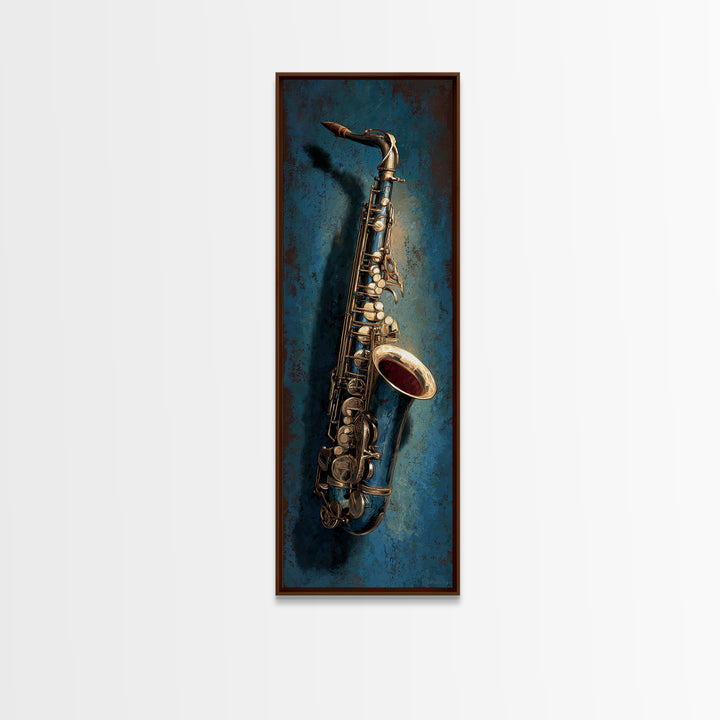 Jazz Saxophone with Smoky Blue Background Canvas Print, Music Studio Art, Luxury Decor, Studio Decor, Fine Art, Rhythm, MSA-1x3-86