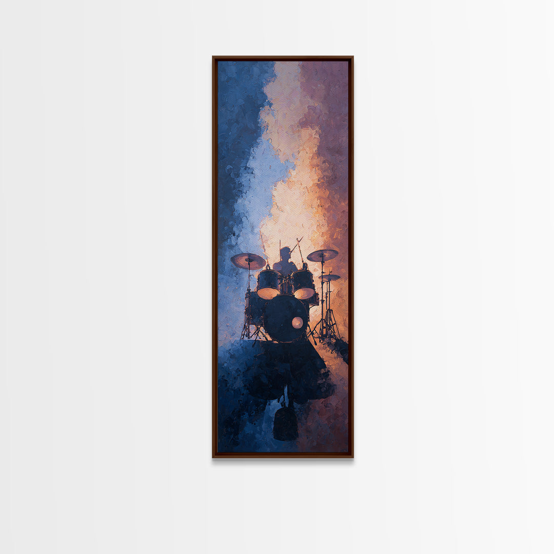 Drum Kit Silhouette Canvas Print, Music Studio Art, Studio Decor, Oil Painting, Rhythm, Digital Wall Art, Printable Art, MSA-1x3-90
