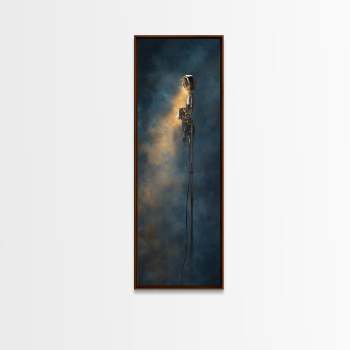 Microphone Portrait with Golden Spotlight Framed Canvas Print, Music Studio Art, Paul Mccartney, Studio Decor, Fine Art, Rhythm, MSA-1x3-91