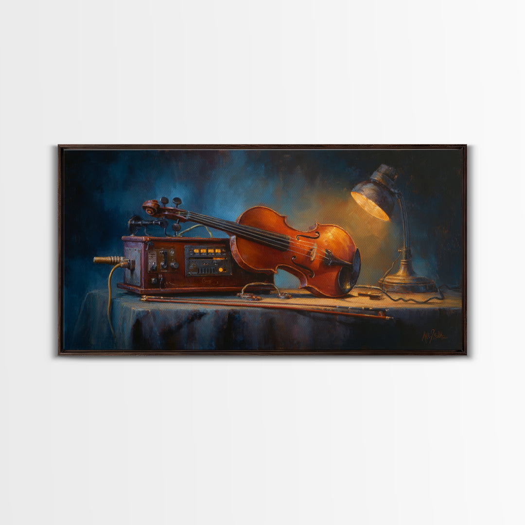 Violin and Bow Framed Canvas Print, Music Studio Art, Art Print, Studio Decor, Rhythm, Digital Wall Art, Printable Art, MSA-2x1-12