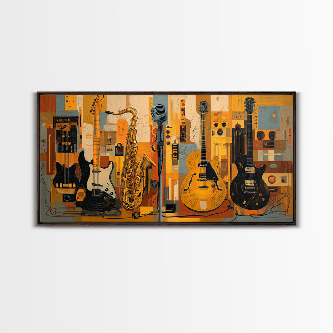 Electric Guitar Pedals and Cables Graphic Art Canvas Print, Music Studio Art, Contemporary Art, Studio Decor, Fine Art, Rhythm, MSA-2x1-17