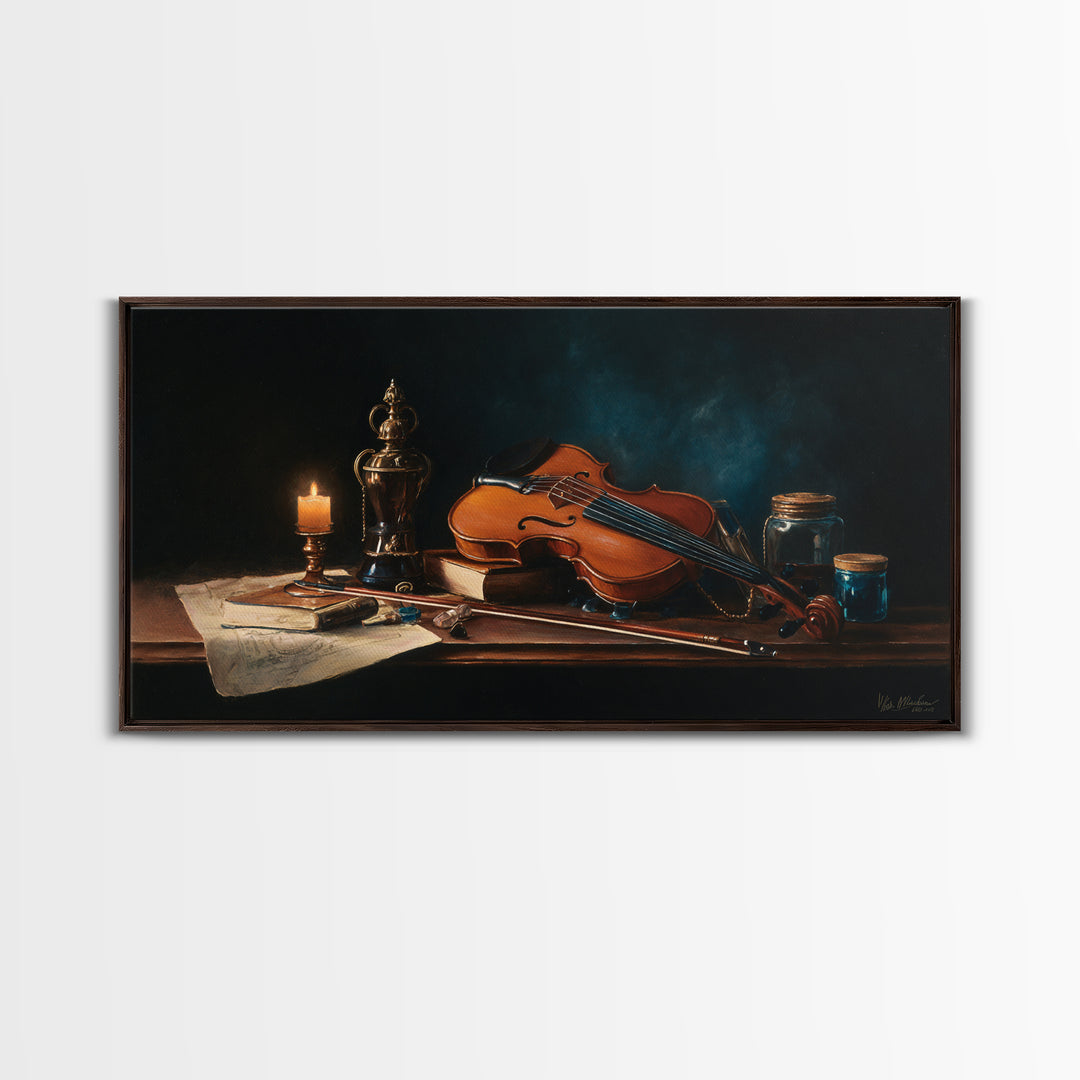 Violin and Bow Canvas Print, Music Studio Art, Wall Art, Studio Decor, Watercolor Art, Rhythm, Trendy Wall Art, Music Wall Art, MSA-2x1-36