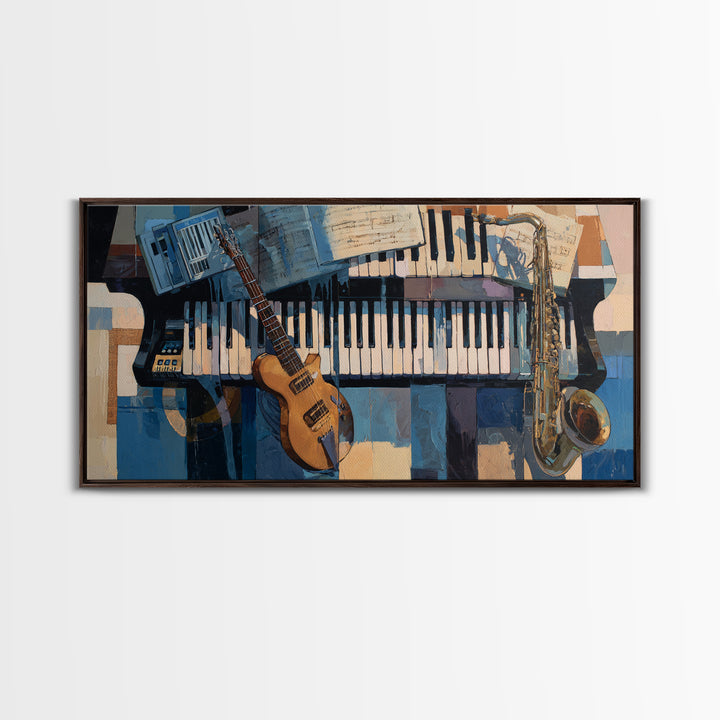 Piano Keys with Hands in Cinematic Shadow Canvas Print, Music Studio Art, Digital Wall Art, Studio Decor, Fine Art, Rhythm, MSA-2x1-49
