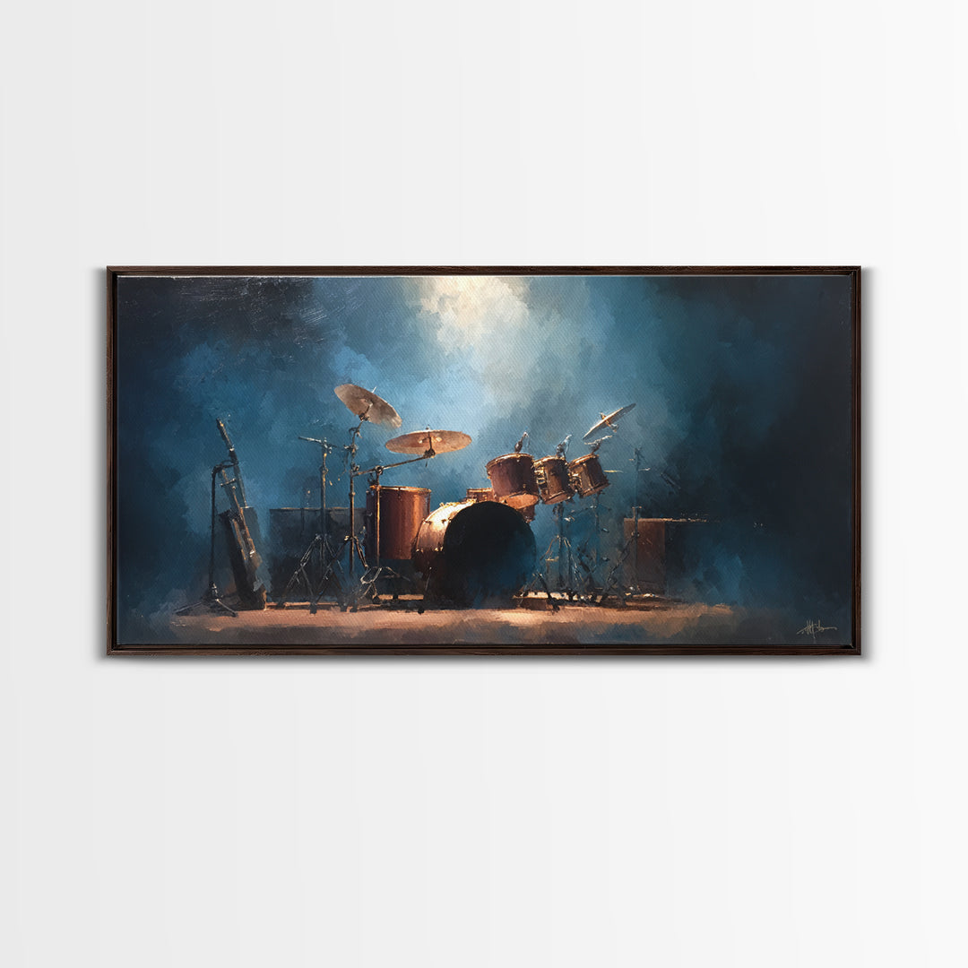 Drum Kit Silhouette Framed Canvas Print, Music Studio Art, Minimalist Decor, Studio Decor, Fine Art, Rhythm, Scripture Wall Art, MSA-2x1-50
