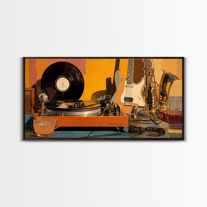Vinyl Record and Turntable Still Life Canvas Print, Music Studio Art, Travel Wall Art, Studio Decor, Abstract Art, Rhythm, MSA-2x1-71