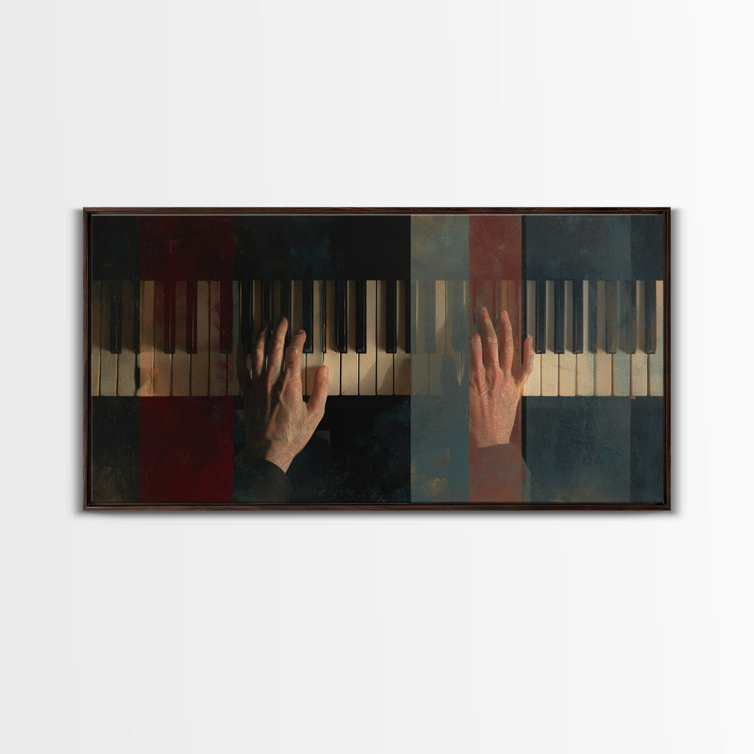 Piano Keys with Hands in Cinematic Shadow Canvas Print, Music Studio Art, Digital Wall Art, Studio Decor, Fine Art, Rhythm, MSA-2x1-73