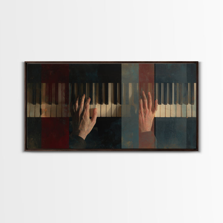 Piano Keys with Hands in Cinematic Shadow Canvas Print, Music Studio Art, Digital Wall Art, Studio Decor, Fine Art, Rhythm, MSA-2x1-73