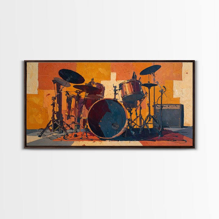 Drum Kit Silhouette Canvas Print, Music Studio Art, Studio Decor, Watercolor Art, Rhythm, Painting from Photo, MSA-2x1-74