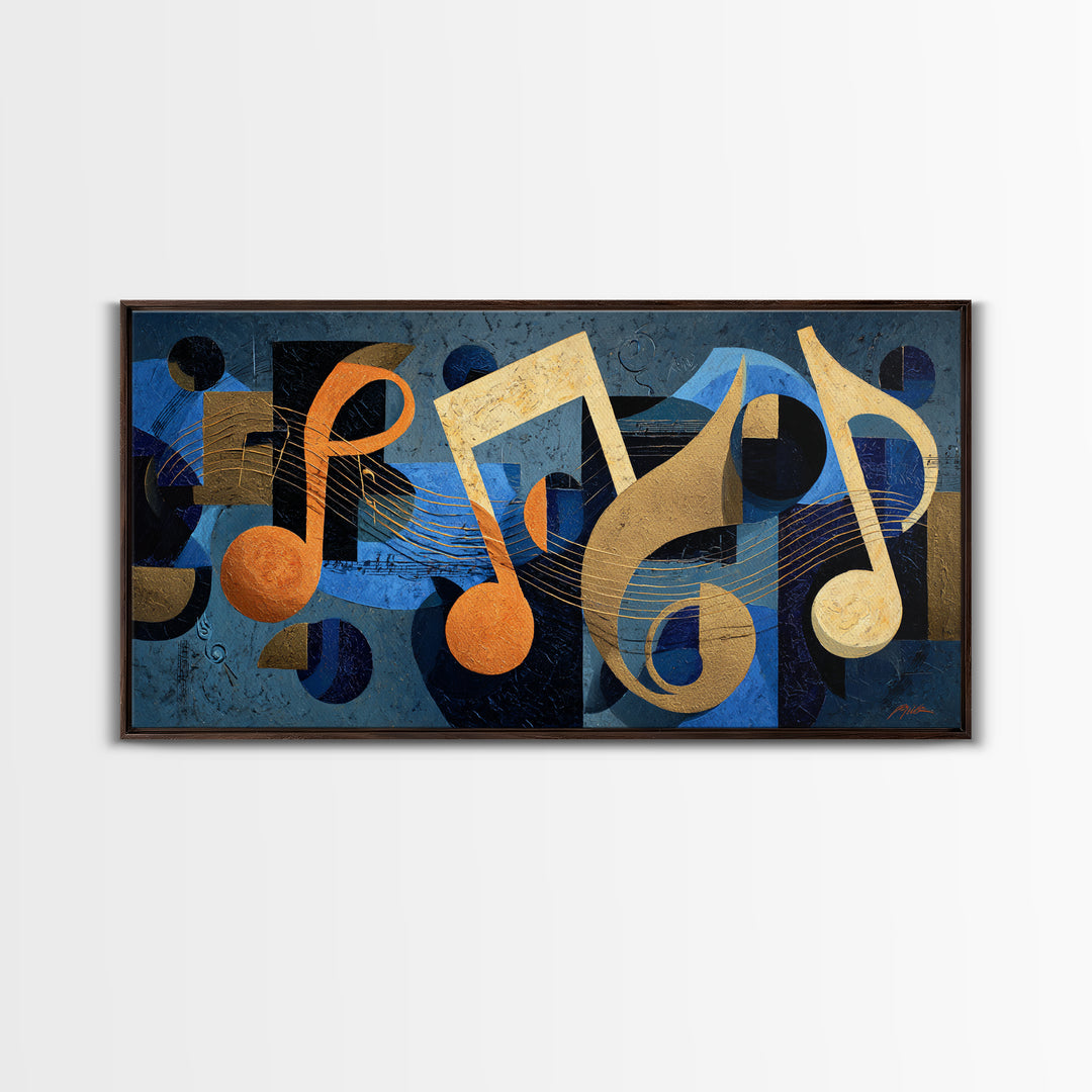 Musical Notes as Abstract Floating Shapes Without Canvas Print, Music Studio Art, Painting from Photo, Studio Decor, Rhythm, MSA-2x1-80