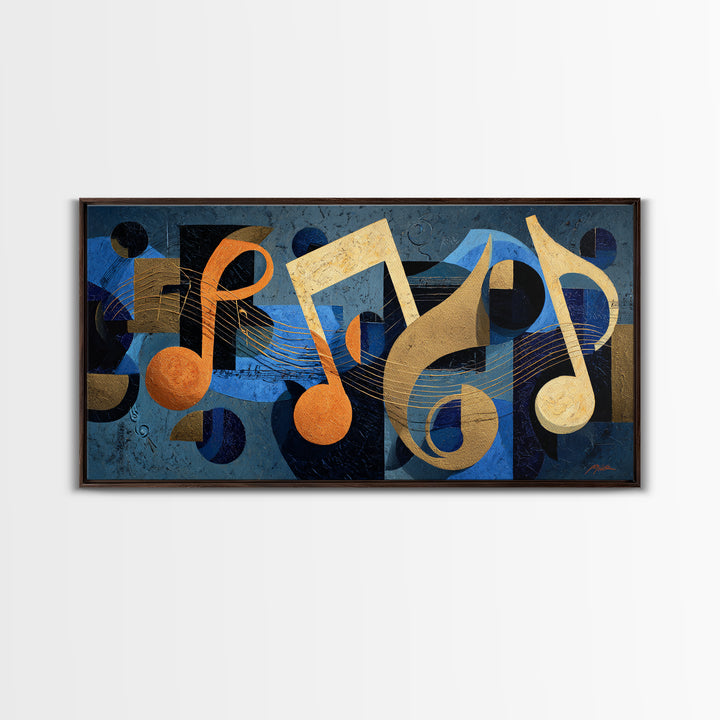 Musical Notes as Abstract Floating Shapes Without Canvas Print, Music Studio Art, Painting from Photo, Studio Decor, Rhythm, MSA-2x1-80