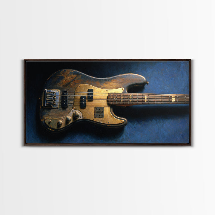 Bass Guitar Closeup Framed Canvas Print, Music Studio Art, Custom Painting, Studio Decor, Watercolor Art, Rhythm, MSA-2x1-81