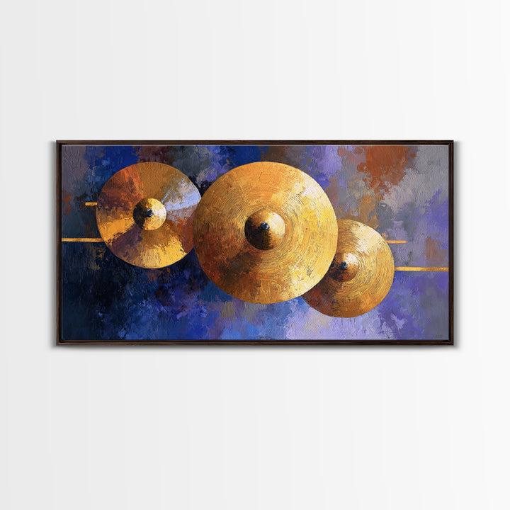 Gold Cymbal Closeup Framed Canvas Print, Music Studio Art, Music Wall Art, Studio Decor, Oil Painting, Rhythm, Teen Room Decor, MSA-2x1-92