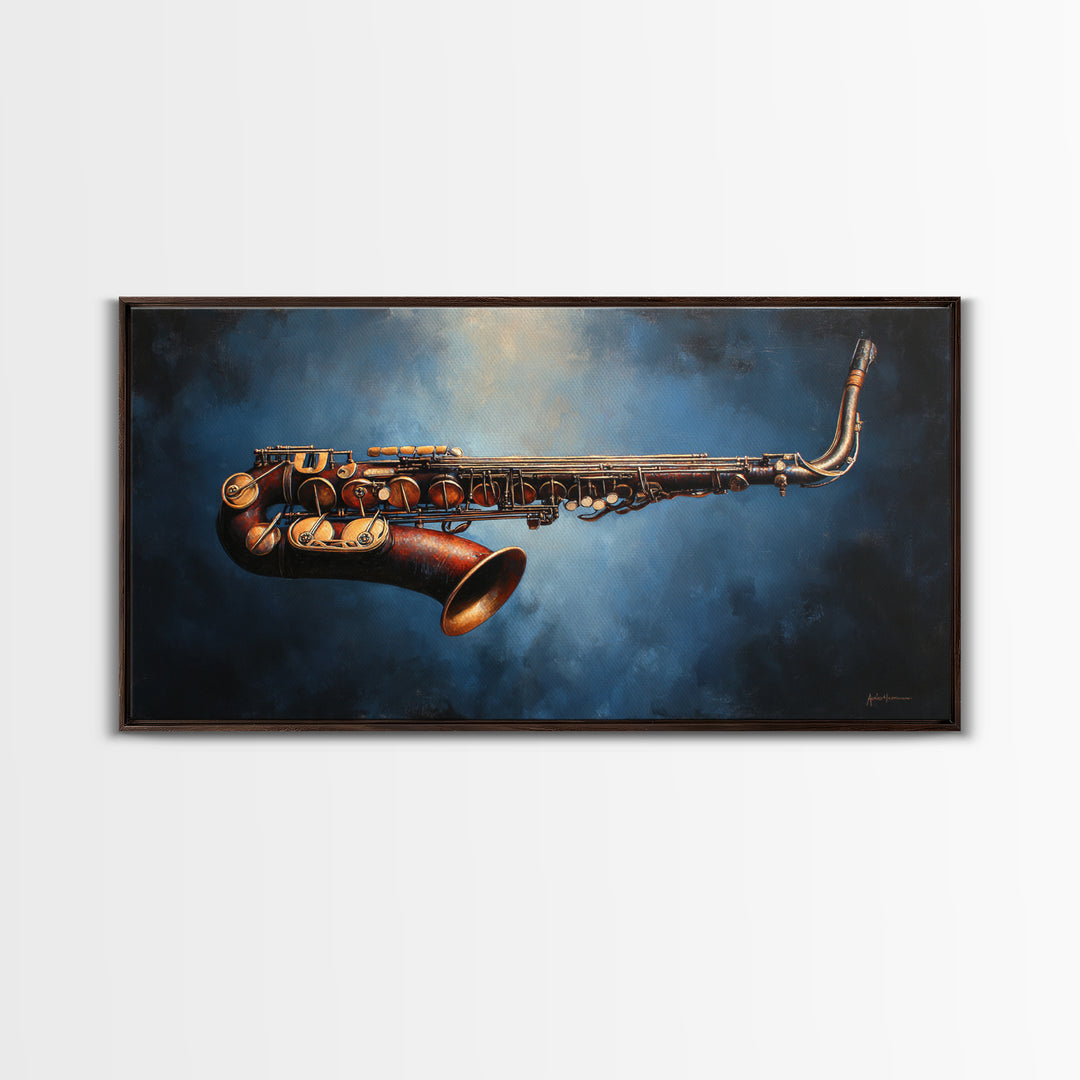 Jazz Saxophone with Smoky Blue Background Canvas Print, Music Studio Art, Music, Studio Decor, Rhythm, Digital Download Art, MSA-2x1-94