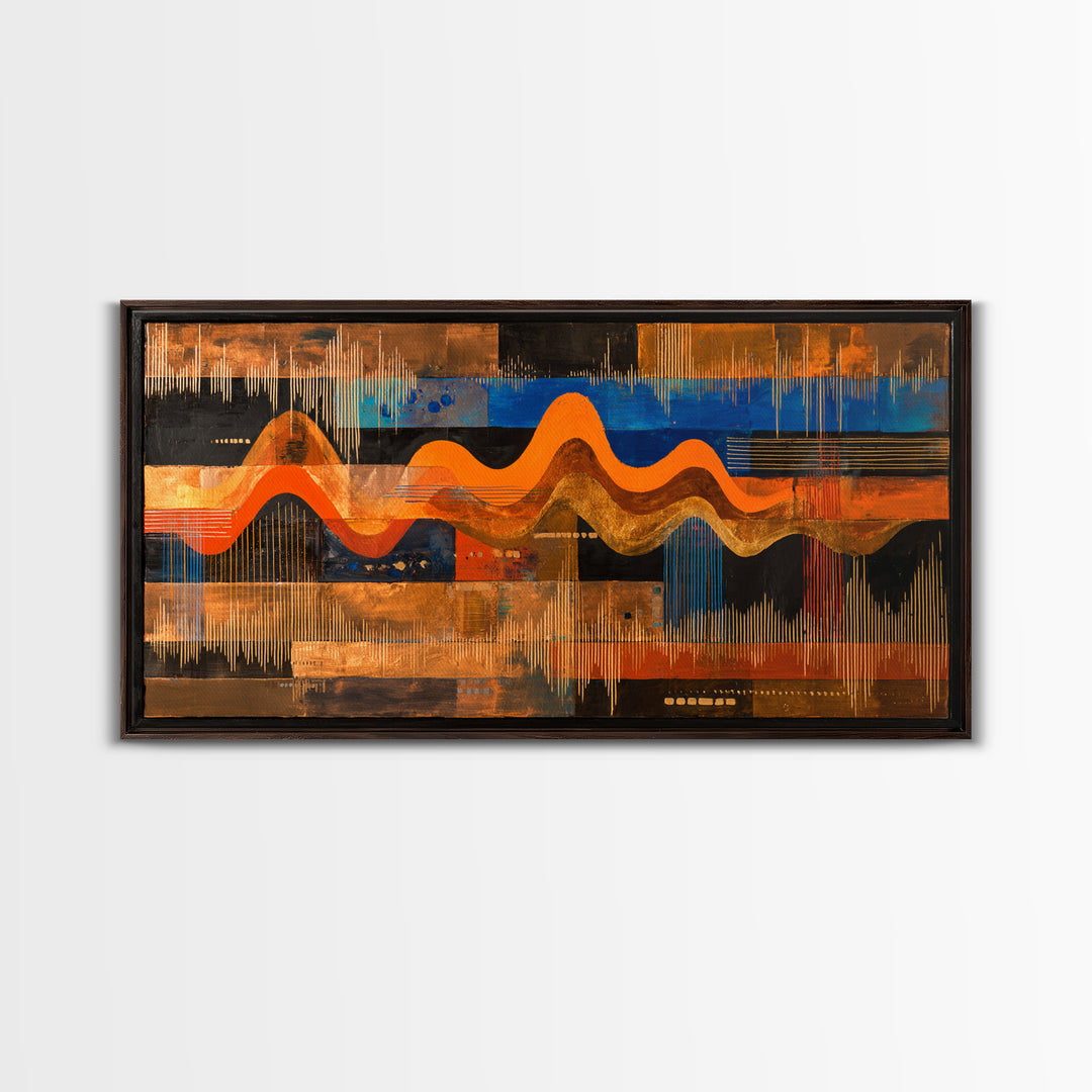 Abstract Sound Wave Framed Canvas Print, Music Studio Art, Music Art, Studio Decor, Rhythm, Modern Decor, Fine Art Print, MSA-2x1-96