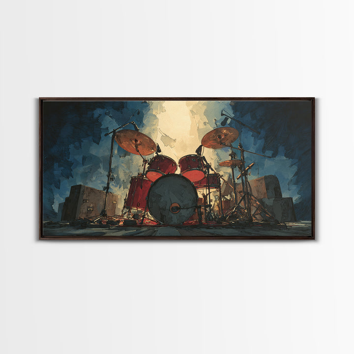 Drum Kit Silhouette Canvas Print, Music Studio Art, Studio Decor, Watercolor Art, Rhythm, Painting from Photo, MSA-2x1-98