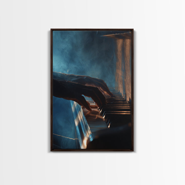 Piano Keys with Hands in Cinematic Shadow Framed Canvas Print, Music Studio Art, Music, Studio Decor, Fine Art, Rhythm, MSA-2x3-13