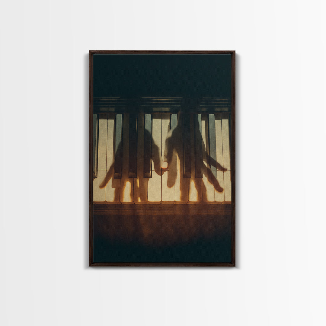 Piano Keys with Hands in Cinematic Shadow Framed Canvas Print, Music Studio Art, Music, Studio Decor, Fine Art, Rhythm, MSA-2x3-37