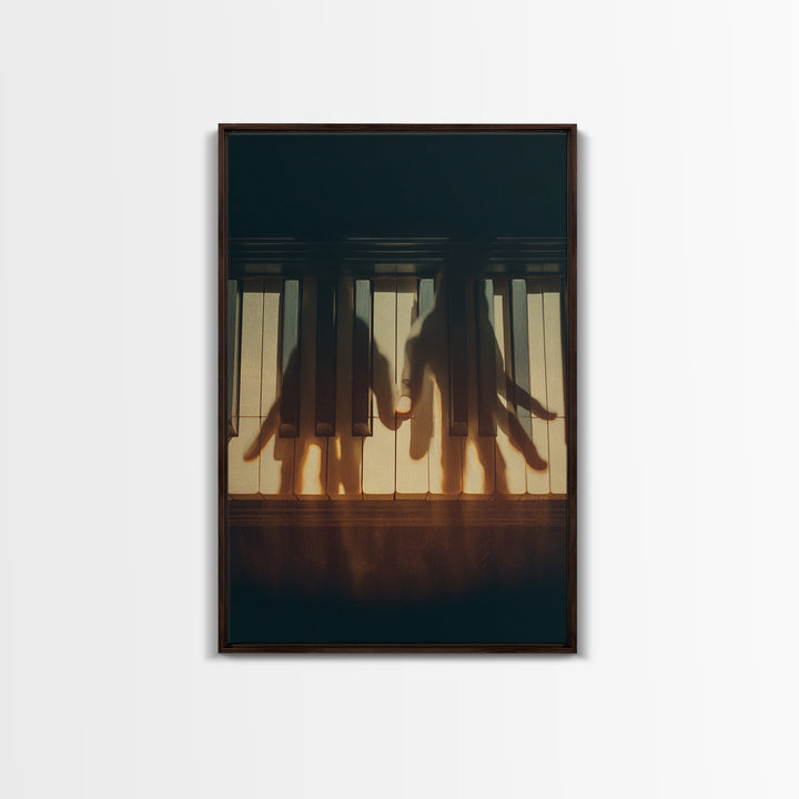 Piano Keys with Hands in Cinematic Shadow Framed Canvas Print, Music Studio Art, Music, Studio Decor, Fine Art, Rhythm, MSA-2x3-37