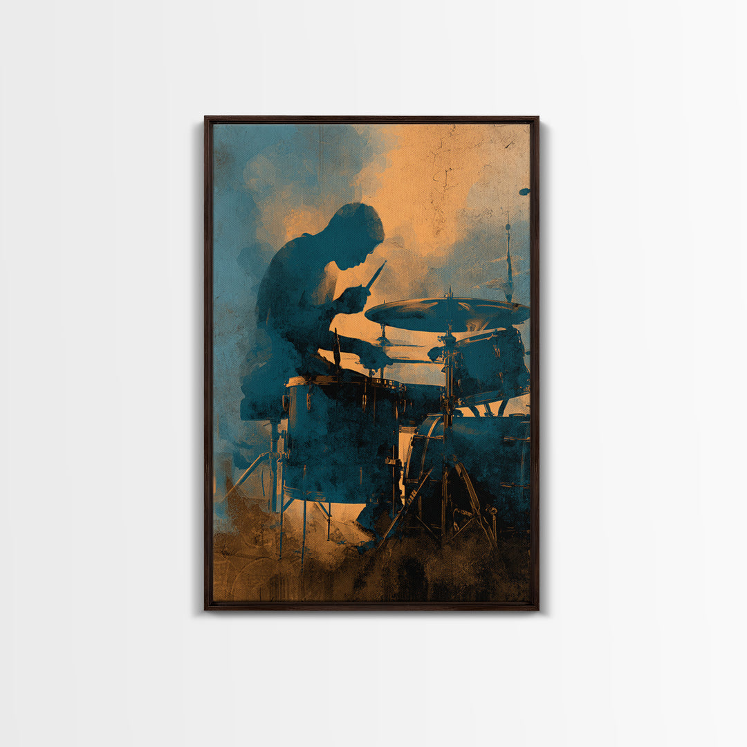 Drum Kit Silhouette Framed Canvas Print, Music Studio Art, Wall Art, Studio Decor, Fine Art, Rhythm, Trendy Wall Art, MSA-2x3-38