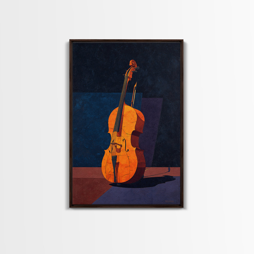 Cello Leaning Against Dark Velvet Backdrop Canvas Print, Music Studio Art, Modern Wall Art, Studio Decor, Fine Art, Rhythm, MSA-2x3-65