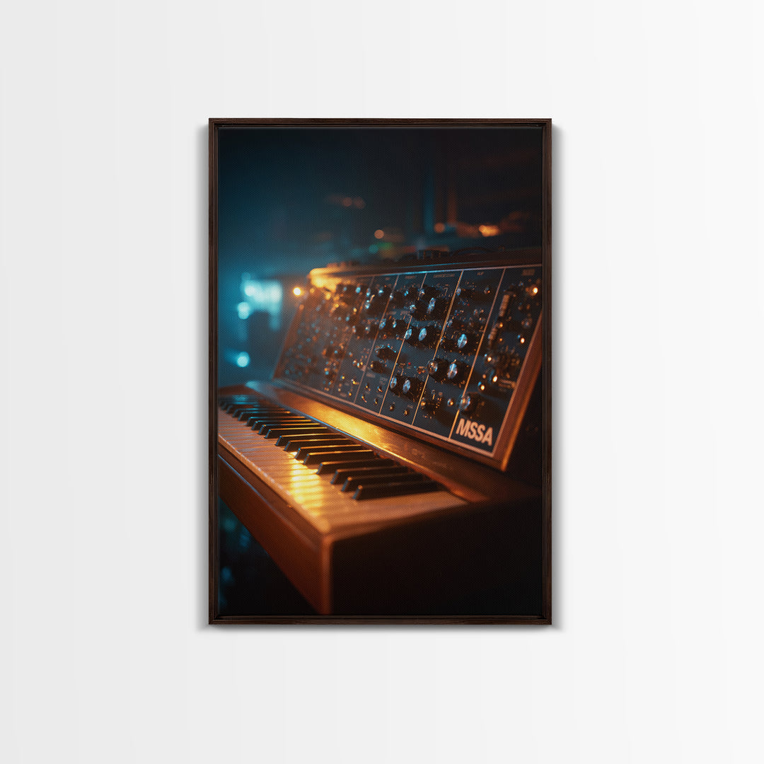 Synthesizer Knobs and Neon Reflections Canvas Print, Music Studio Art, Home Decor, Studio Decor, Oil Painting, Rhythm, MSA-2x3-66