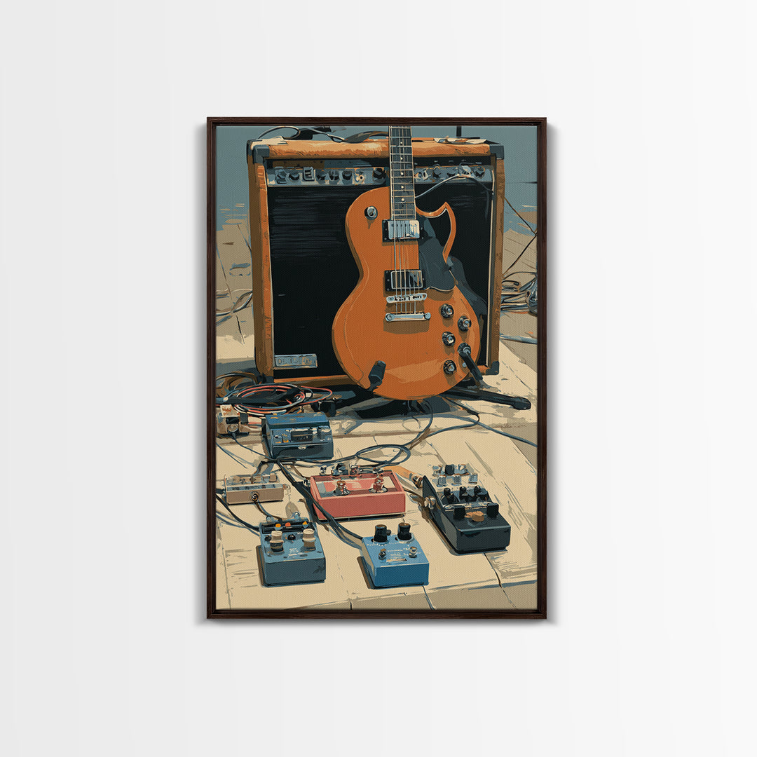 Electric Guitar Pedals and Cables Graphic Art Canvas Print, Music Studio Art, Trendy Wall Art, Studio Decor, Fine Art, Rhythm, MSA-2x3-77