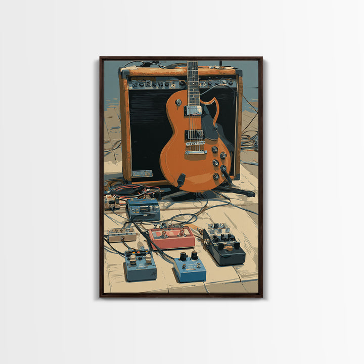 Electric Guitar Pedals and Cables Graphic Art Canvas Print, Music Studio Art, Trendy Wall Art, Studio Decor, Fine Art, Rhythm, MSA-2x3-77