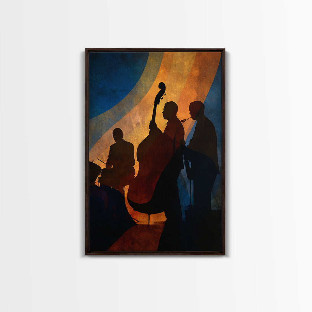 Jazz Quartet Silhouettes Framed Canvas Print, Music Studio Art, Printable Wall Art, Studio Decor, Rhythm, Painting from Photo, MSA-2x3-78