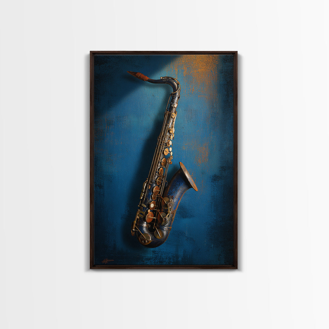 Jazz Saxophone with Smoky Blue Background Canvas Print, Music Studio Art, Metal Wall Art, Studio Decor, Fine Art, Rhythm, MSA-2x3-82