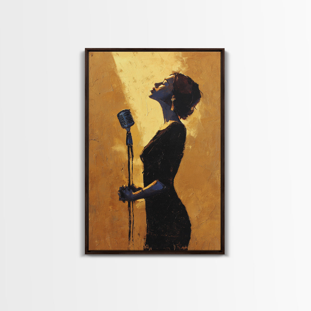 Microphone Portrait with Golden Spotlight Framed Canvas Print, Music Studio Art, Digital Download Art, Studio Decor, Rhythm, MSA-2x3-87