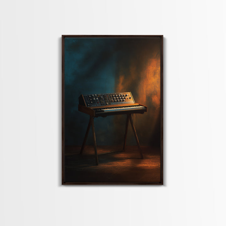 Synthesizer Knobs and Neon Reflections Framed Canvas Print, Music Studio Art, Digital Wall Art, Studio Decor, Fine Art, Rhythm, MSA-2x3-90
