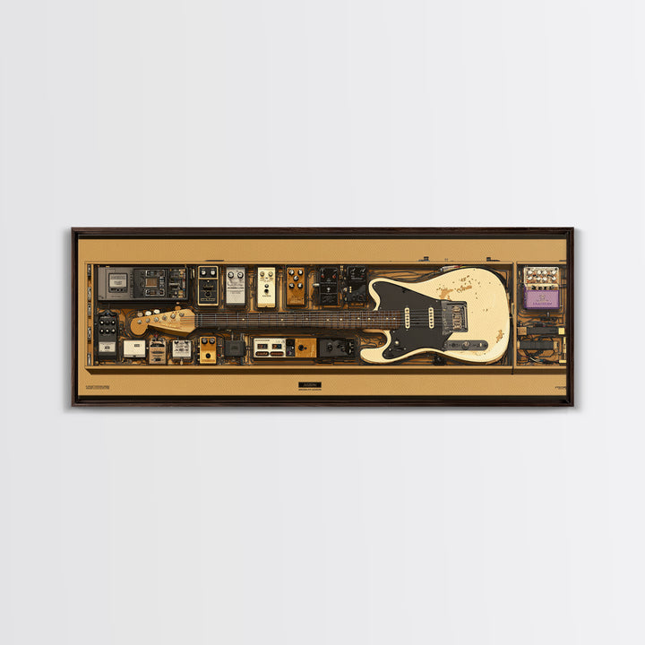 Electric Guitar Pedals and Cables Graphic Art Canvas Print, Music Studio Art, Boho Art, Studio Decor, Oil Painting, Rhythm, MSA-3x1-61
