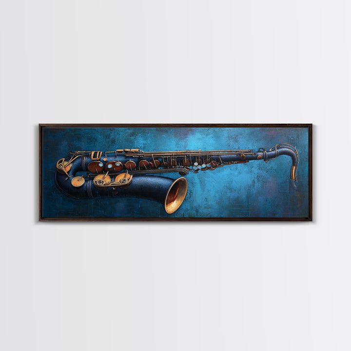 Jazz Saxophone with Smoky Blue Background Canvas Print, Music Studio Art, Wall Art Printable, Studio Decor, Fine Art, Rhythm, MSA-3x1-66