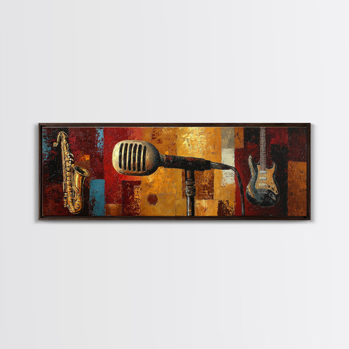 Microphone Portrait with Golden Spotlight Canvas Print, Music Studio Art, Custom Painting, Studio Decor, Fine Art, Rhythm, MSA-3x1-71