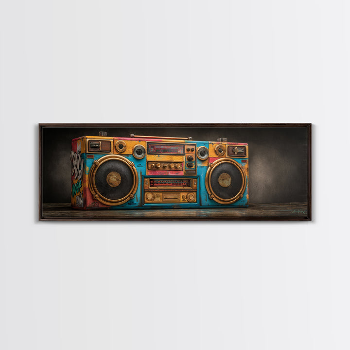 Hip Hop Boombox Framed Canvas Print, Music Studio Art, Man Cave Decor, Studio Decor, Fine Art, Rhythm, Fine Art Print, MSA-3x1-81