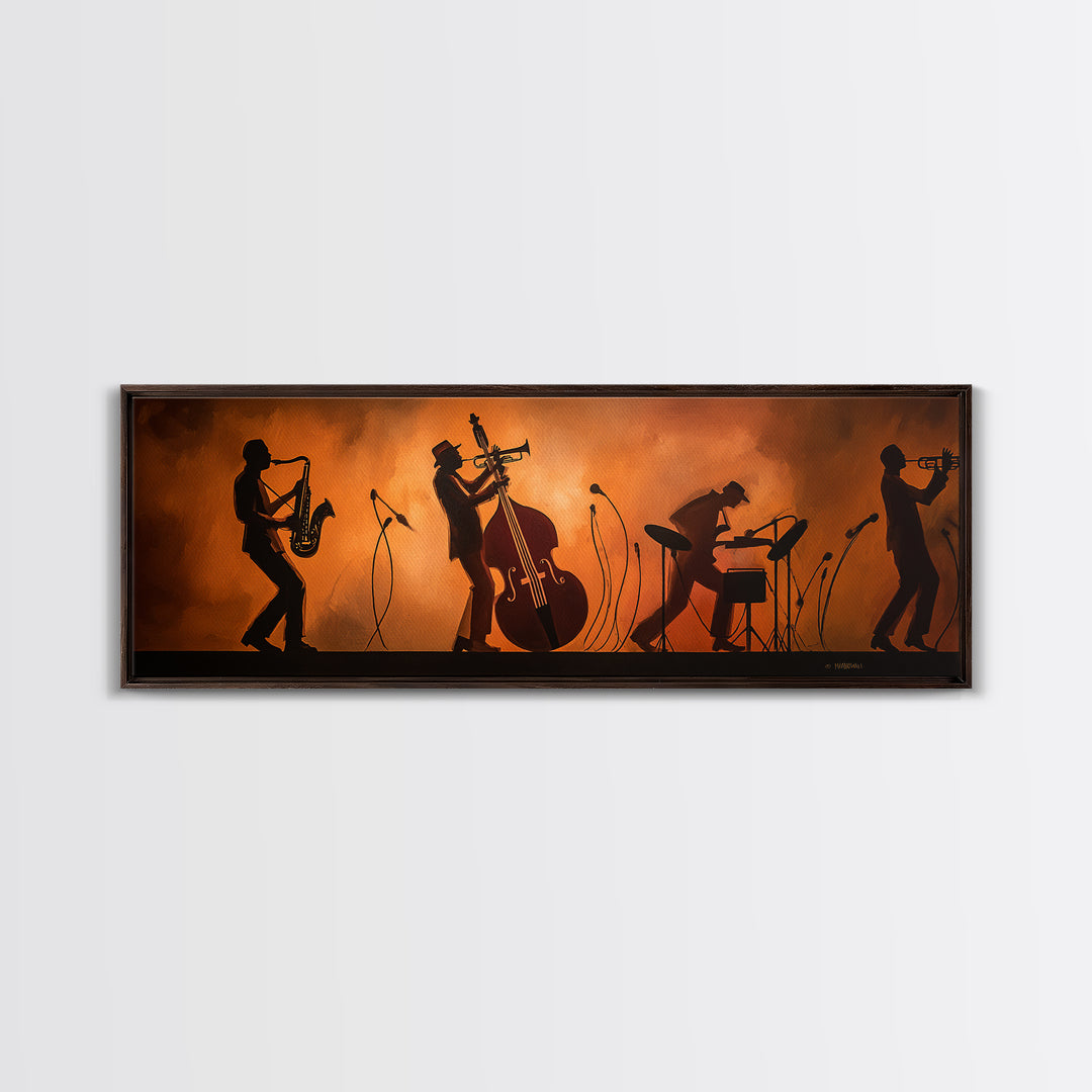 Jazz Quartet Silhouettes Canvas Print, Music Studio Art, Modern Wall Art, Studio Decor, Watercolor Art, Rhythm, Boho Art, MSA-3x1-86