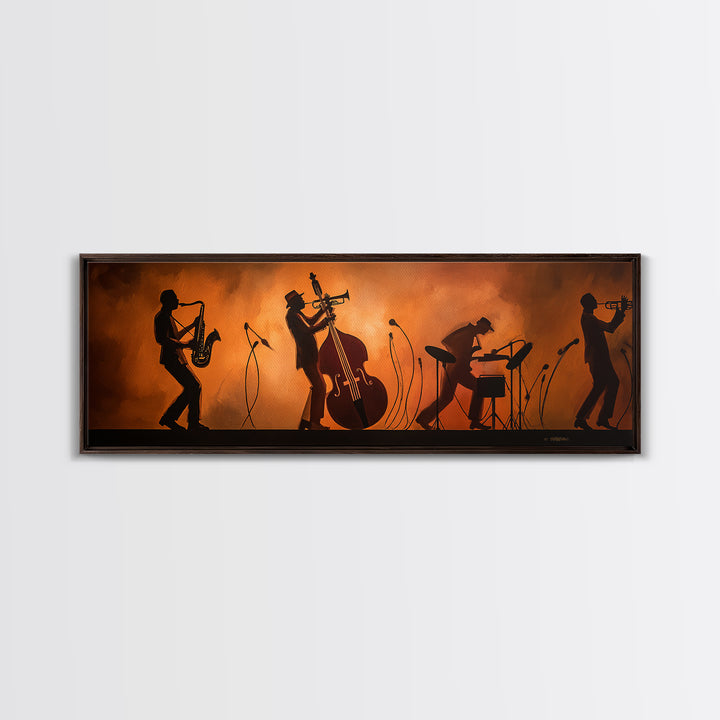 Jazz Quartet Silhouettes Canvas Print, Music Studio Art, Modern Wall Art, Studio Decor, Watercolor Art, Rhythm, Boho Art, MSA-3x1-86