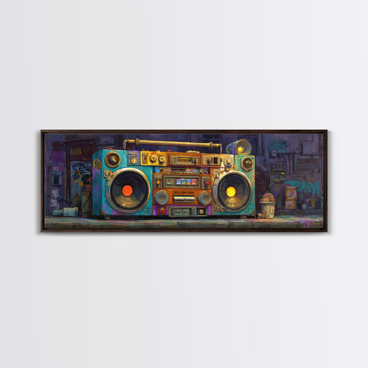 Hip Hop Boombox Framed Canvas Print, Music Studio Art, Modern Wall Art, Studio Decor, Rhythm, Boho Art, Travel Wall Art, MSA-3x1-9