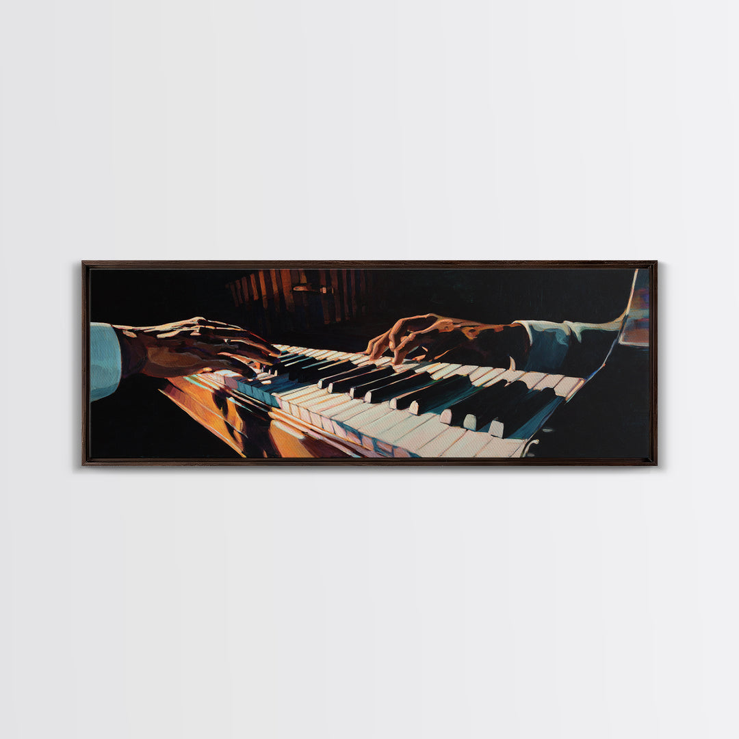 Piano Keys with Hands in Cinematic Shadow Canvas Print, Music Studio Art, Music Lover, Studio Decor, Fine Art, Rhythm, MSA-3x1-93