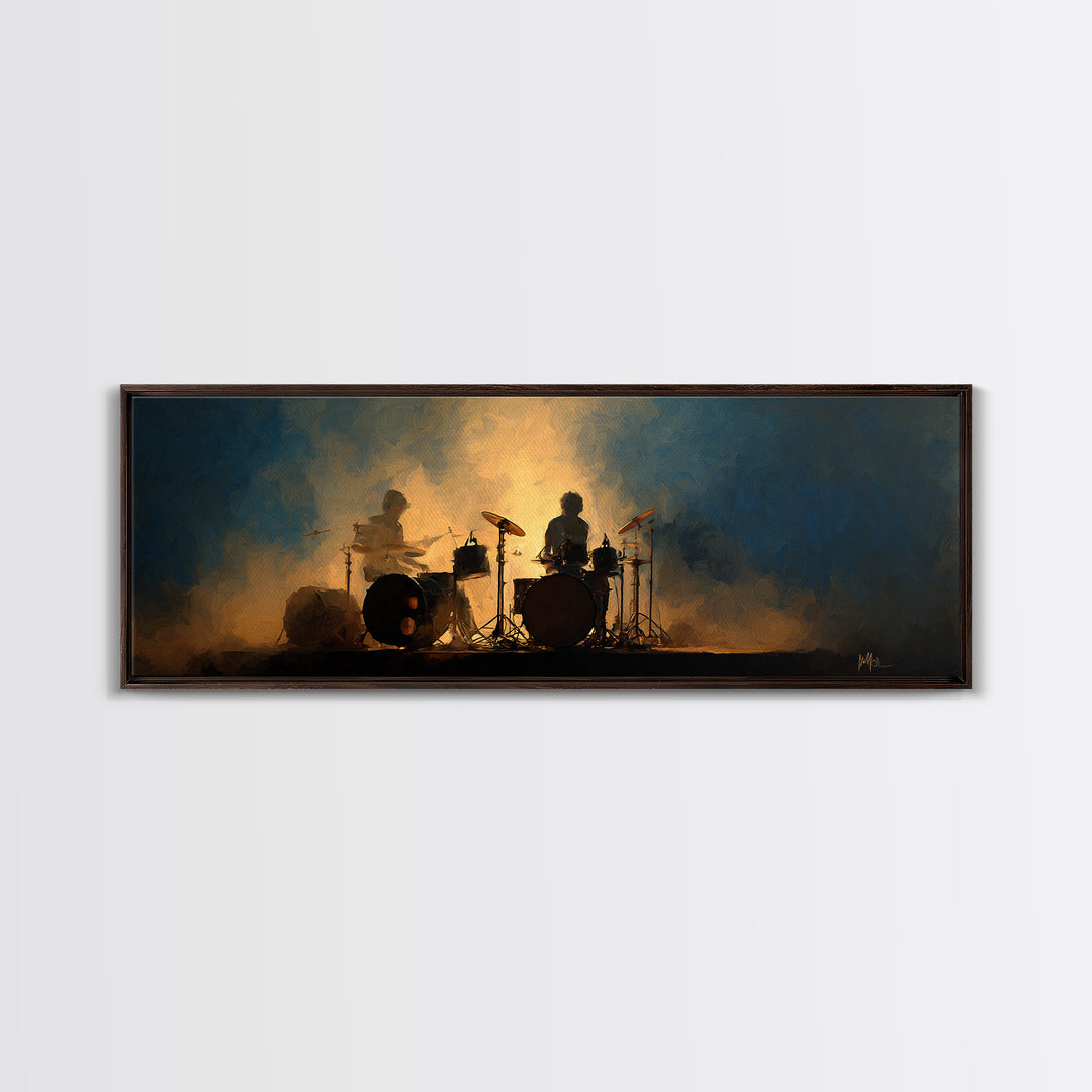 Drum Kit Silhouette Canvas Print, Music Studio Art, Music Posters, Studio Decor, Watercolor Art, Rhythm, Music Lover, MSA-3x1-94