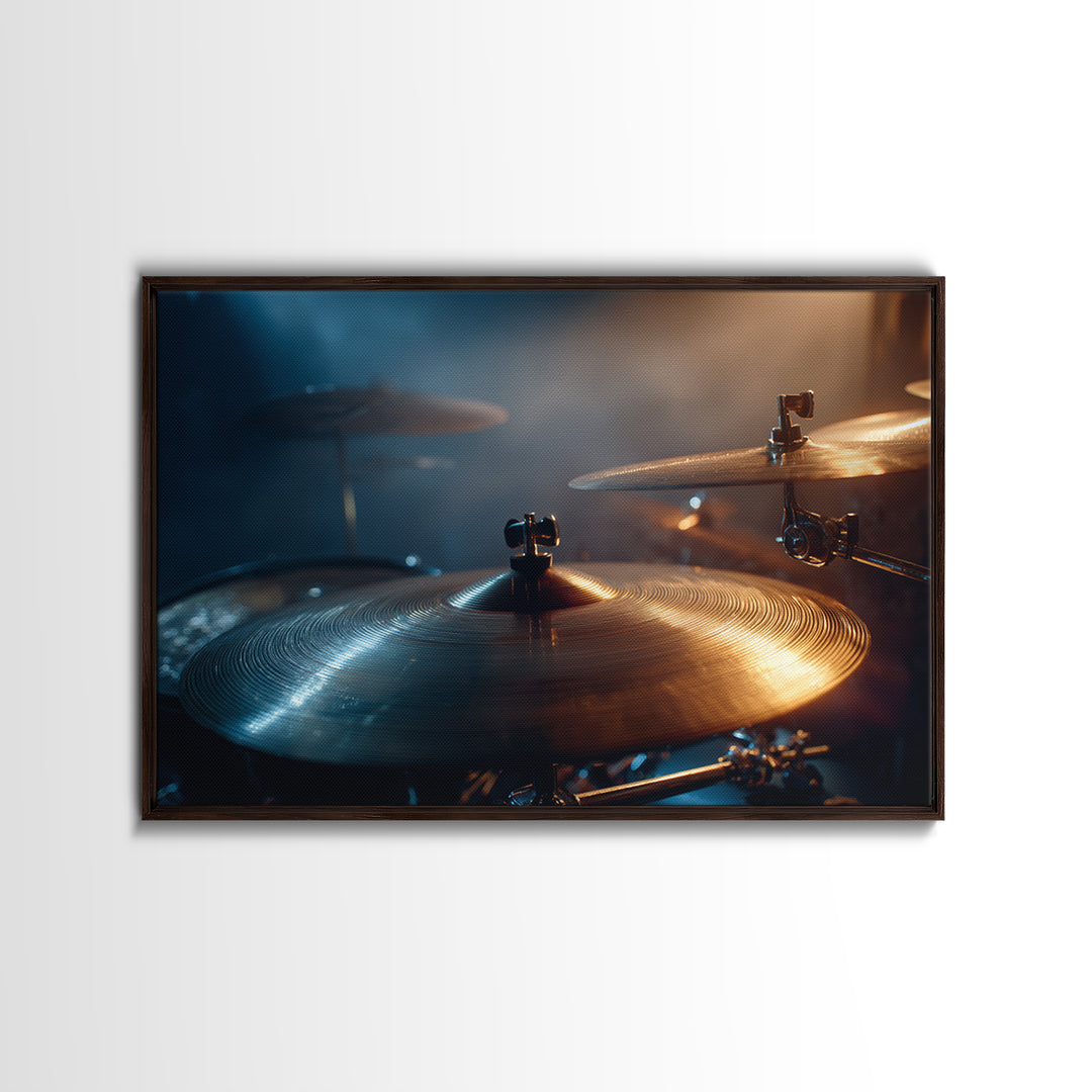 Gold Cymbal Closeup Framed Canvas Print, Music Studio Art, Fine Art Print, Studio Decor, Oil Painting, Rhythm, Wall Decor, MSA-3x2-100