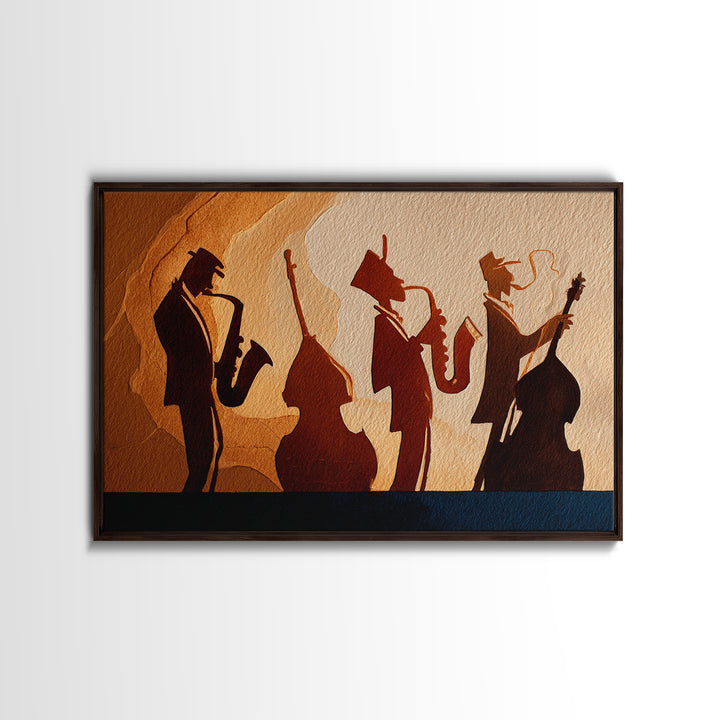 Jazz Quartet Silhouettes Framed Canvas Print, Music Studio Art, Printable Wall Art, Studio Decor, Rhythm, Painting from Photo, MSA-3x2-2