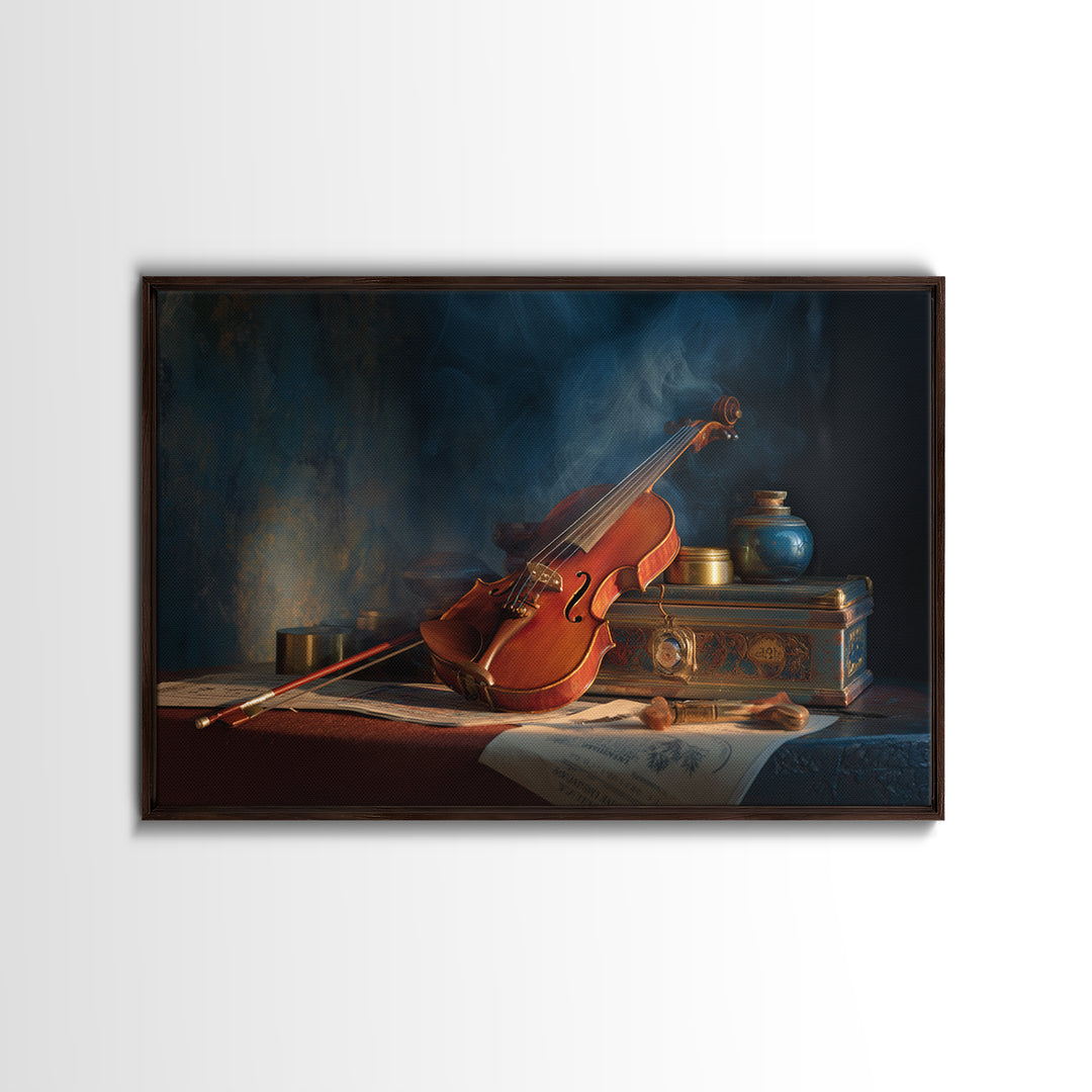 Violin and Bow Framed Canvas Print, Music Studio Art, Wall Art Printable, Studio Decor, Fine Art, Rhythm, Music Gift, MSA-3x2-20