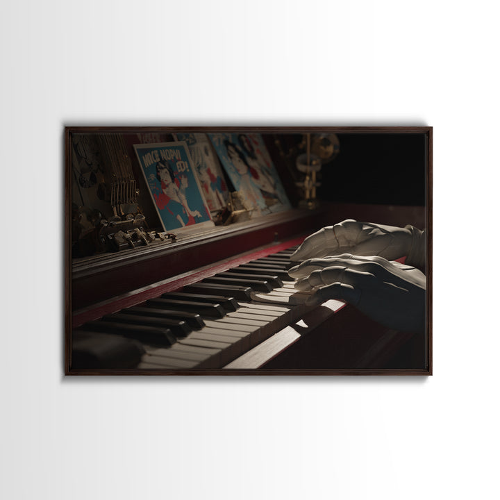 Piano Keys with Hands in Cinematic Shadow Canvas Print, Music Studio Art, Music Art, Studio Decor, Rhythm, Modern Decor, MSA-3x2-33