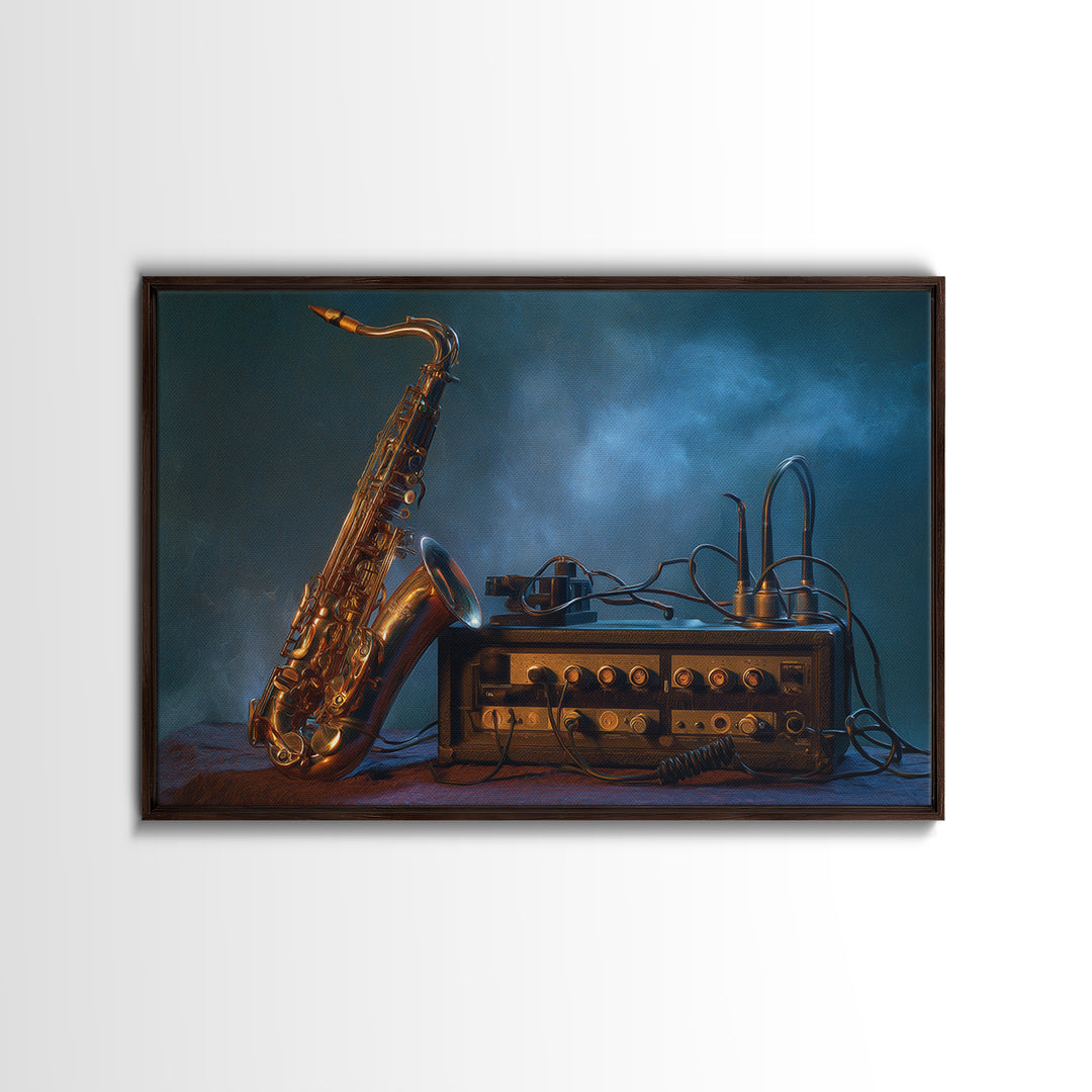 Jazz Saxophone with Smoky Blue Background Canvas Print, Music Studio Art, Painting from Photo, Studio Decor, Fine Art, Rhythm, MSA-3x2-54