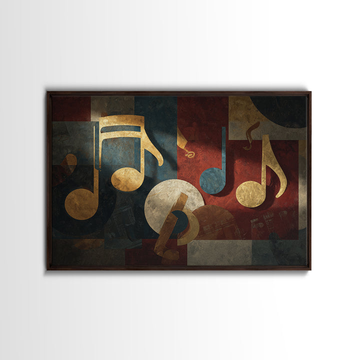 Musical Notes as Abstract Floating Shapes Without Framed Canvas Print, Music Studio Art, Gallery Decor, Studio Decor, Rhythm, MSA-3x2-64